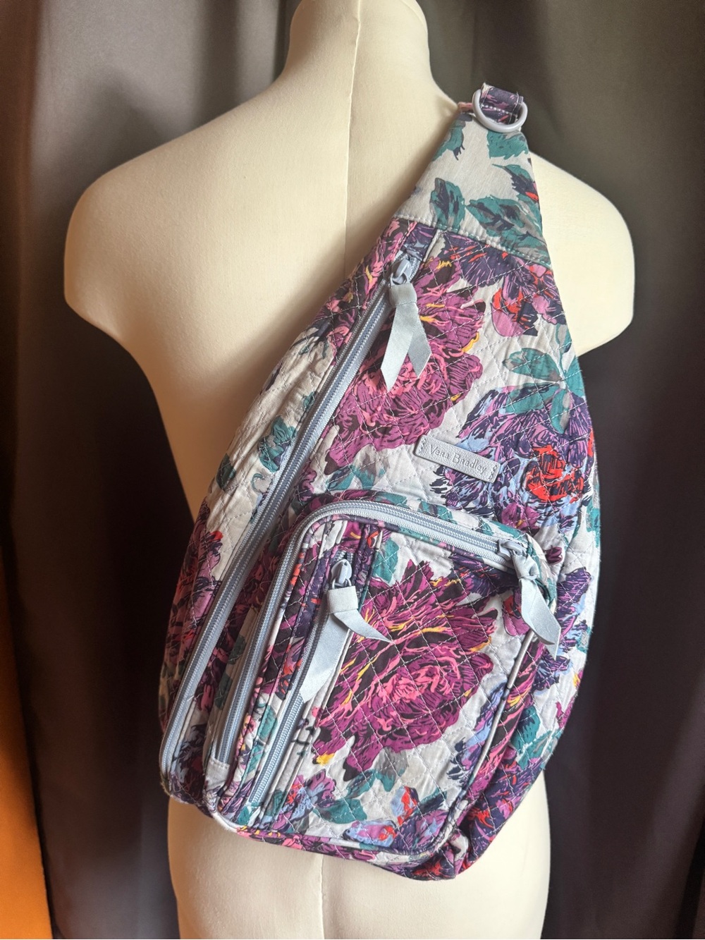 Vera Bradley Pink and Teal Floral Crossbody Sling Bag